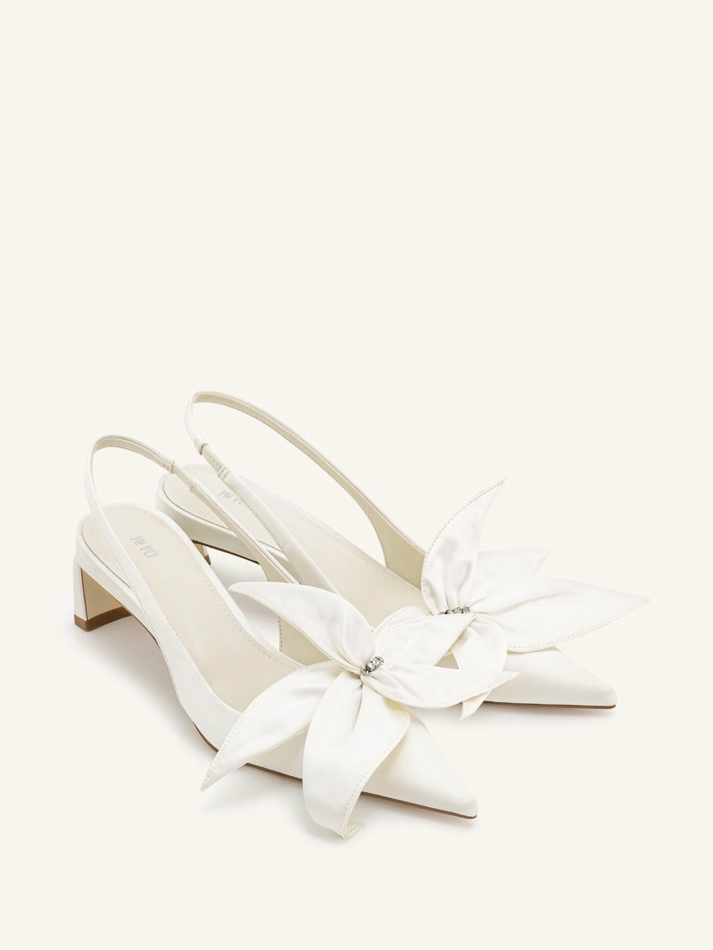 JW PEI Ivory Satin Slingback Pumps with Bow Accent